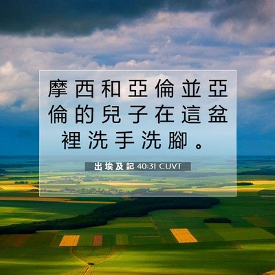 Picture 07 - 出 埃 及 記 40:31 CUVT - 摩 西 和 亞 倫 並 亞 倫 的 兒 子 在 - Bible Verse Picture