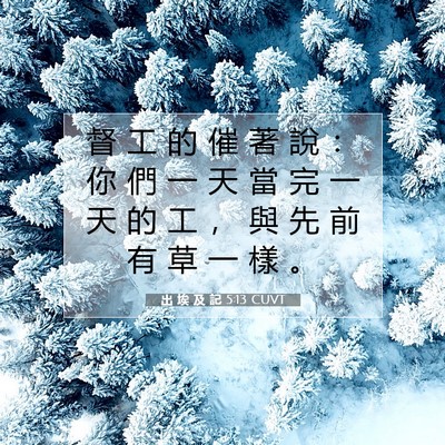 Picture 07 - 出 埃 及 記 5:13 CUVT - 督 工 的 催 著 說 ： 你 們 一 天 當 - Bible Verse Picture