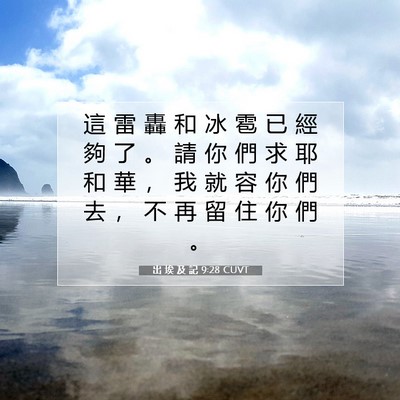 Picture 07 - 出 埃 及 記 9:28 CUVT - 這 雷 轟 和 冰 雹 已 經 夠 了 。 請 - Bible Verse Picture