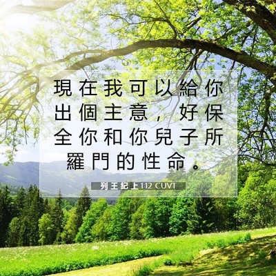 Picture 07 - 列 王 紀 上 1:12 CUVT - 現 在 我 可 以 給 你 出 個 主 意 ， - Bible Verse Picture