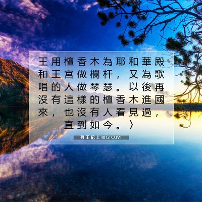 Picture 07 - 列 王 紀 上 10:12 CUVT - 王 用 檀 香 木 為 耶 和 華 殿 和 王 - Bible Verse Picture