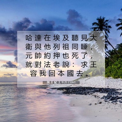 Picture 07 - 列 王 紀 上 11:21 CUVT - 哈 達 在 埃 及 聽 見 大 衛 與 他 列 - Bible Verse Picture