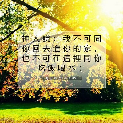 Picture 07 - 列 王 紀 上 13:16 CUVT - 神 人 說 ： 我 不 可 同 你 回 去 進 - Bible Verse Picture