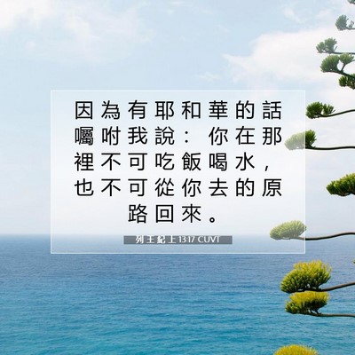 Picture 07 - 列 王 紀 上 13:17 CUVT - 因 為 有 耶 和 華 的 話 囑 咐 我 說 - Bible Verse Picture