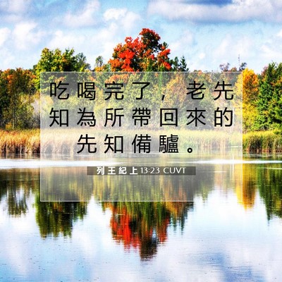 Picture 07 - 列 王 紀 上 13:23 CUVT - 吃 喝 完 了 ， 老 先 知 為 所 帶 回 - Bible Verse Picture
