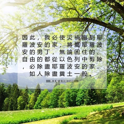Picture 07 - 列 王 紀 上 14:10 CUVT - 因 此 ， 我 必 使 災 禍 臨 到 耶 羅 - Bible Verse Picture