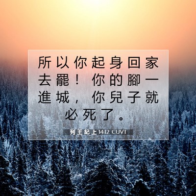 Picture 07 - 列 王 紀 上 14:12 CUVT - 所 以 你 起 身 回 家 去 罷 ！ 你 的 - Bible Verse Picture