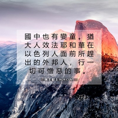 Picture 07 - 列 王 紀 上 14:24 CUVT - 國 中 也 有 孌 童 。 猶 大 人 效 法 - Bible Verse Picture