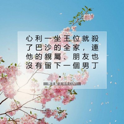 Picture 07 - 列 王 紀 上 16:11 CUVT - 心 利 一 坐 王 位 就 殺 了 巴 沙 的 - Bible Verse Picture