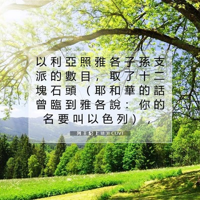 Picture 07 - 列 王 紀 上 18:31 CUVT - 以 利 亞 照 雅 各 子 孫 支 派 的 數 - Bible Verse Picture
