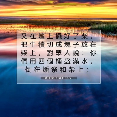 Picture 07 - 列 王 紀 上 18:33 CUVT - 又 在 壇 上 擺 好 了 柴 ， 把 牛 犢 - Bible Verse Picture