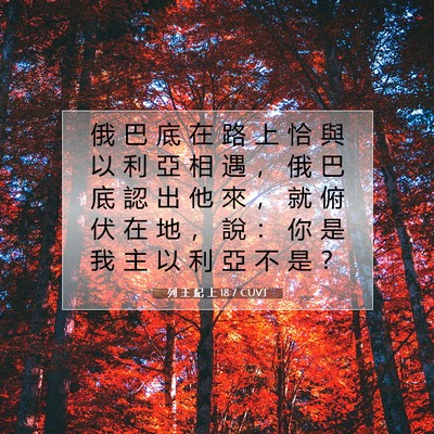 Picture 07 - 列 王 紀 上 18:7 CUVT - 俄 巴 底 在 路 上 恰 與 以 利 亞 相 - Bible Verse Picture