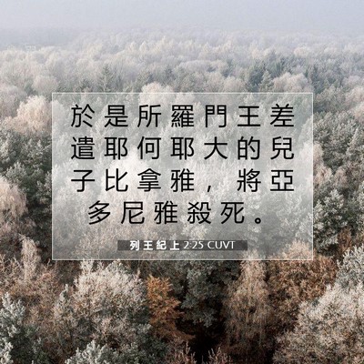 Picture 07 - 列 王 紀 上 2:25 CUVT - 於 是 所 羅 門 王 差 遣 耶 何 耶 大 - Bible Verse Picture