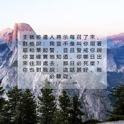 Picture 07 - 列 王 紀 上 2:42 CUVT - 王 就 差 遣 人 將 示 每 召 了 來 ， - Bible Verse Picture