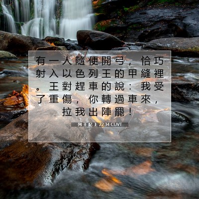 Picture 07 - 列 王 紀 上 22:34 CUVT - 有 一 人 隨 便 開 弓 ， 恰 巧 射 入 - Bible Verse Picture