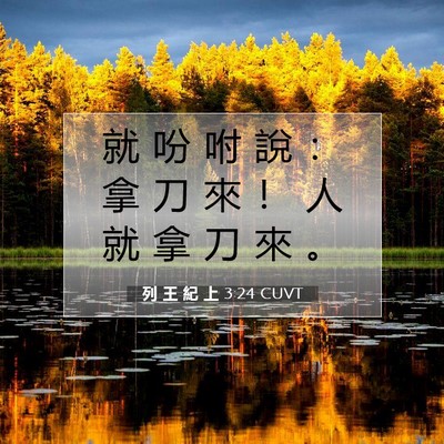 Picture 07 - 列 王 紀 上 3:24 CUVT - 就 吩 咐 說 ： 拿 刀 來 ！ 人 就 拿 - Bible Verse Picture