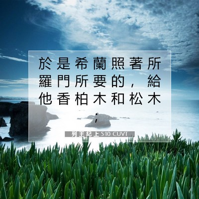 Picture 07 - 列 王 紀 上 5:10 CUVT - 於 是 希 蘭 照 著 所 羅 門 所 要 的 - Bible Verse Picture