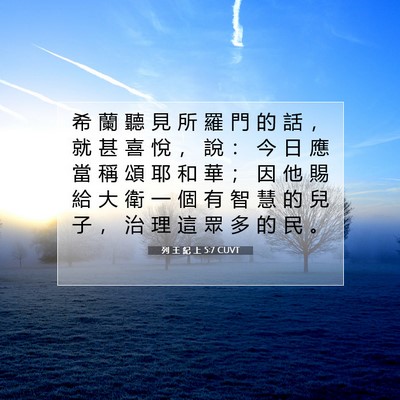 Picture 07 - 列 王 紀 上 5:7 CUVT - 希 蘭 聽 見 所 羅 門 的 話 ， 就 甚 - Bible Verse Picture