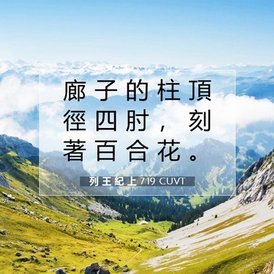 Picture 07 - 列 王 紀 上 7:19 CUVT - 廊 子 的 柱 頂 徑 四 肘 ， 刻 著 百 - Bible Verse Picture