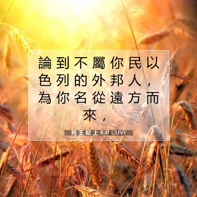 Picture 07 - 列 王 紀 上 8:41 CUVT - 論 到 不 屬 你 民 以 色 列 的 外 邦 - Bible Verse Picture