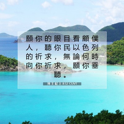 Picture 07 - 列 王 紀 上 8:52 CUVT - 願 你 的 眼 目 看 顧 僕 人 ， 聽 你 - Bible Verse Picture