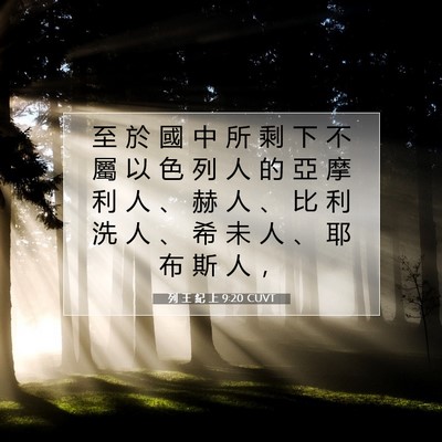 Picture 07 - 列 王 紀 上 9:20 CUVT - 至 於 國 中 所 剩 下 不 屬 以 色 列 - Bible Verse Picture