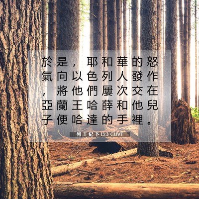 Picture 07 - 列 王 紀 下 13:3 CUVT - 於 是 ， 耶 和 華 的 怒 氣 向 以 色 - Bible Verse Picture