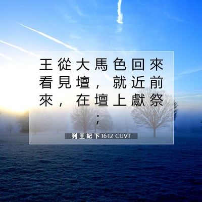 Picture 07 - 列 王 紀 下 16:12 CUVT - 王 從 大 馬 色 回 來 看 見 壇 ， 就 - Bible Verse Picture