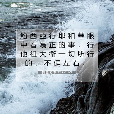 Picture 07 - 列 王 紀 下 22:2 CUVT - 約 西 亞 行 耶 和 華 眼 中 看 為 正 - Bible Verse Picture