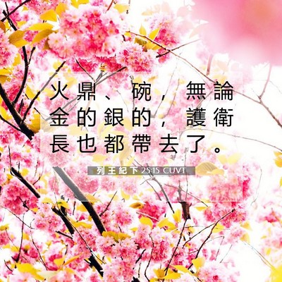 Picture 07 - 列 王 紀 下 25:15 CUVT - 火 鼎 、 碗 ， 無 論 金 的 銀 的 ， - Bible Verse Picture