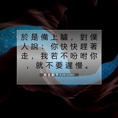 Picture 07 - 列 王 紀 下 4:24 CUVT - 於 是 備 上 驢 ， 對 僕 人 說 ： 你 - Bible Verse Picture
