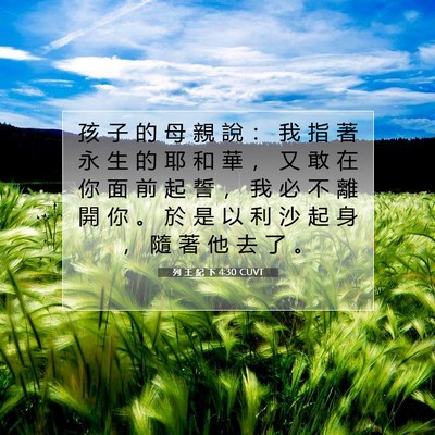 Picture 07 - 列 王 紀 下 4:30 CUVT - 孩 子 的 母 親 說 ： 我 指 著 永 生 - Bible Verse Picture