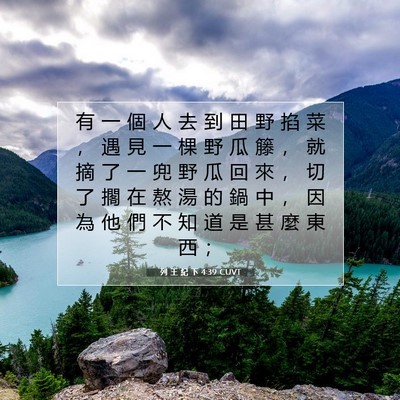 Picture 07 - 列 王 紀 下 4:39 CUVT - 有 一 個 人 去 到 田 野 掐 菜 ， 遇 - Bible Verse Picture