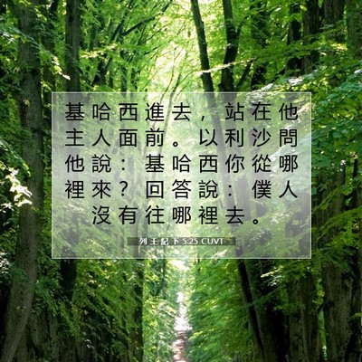 Picture 07 - 列 王 紀 下 5:25 CUVT - 基 哈 西 進 去 ， 站 在 他 主 人 面 - Bible Verse Picture