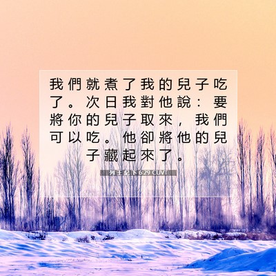 Picture 07 - 列 王 紀 下 6:29 CUVT - 我 們 就 煮 了 我 的 兒 子 吃 了 。 - Bible Verse Picture
