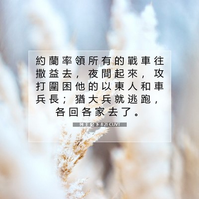 Picture 07 - 列 王 紀 下 8:21 CUVT - 約 蘭 率 領 所 有 的 戰 車 往 撒 益 - Bible Verse Picture