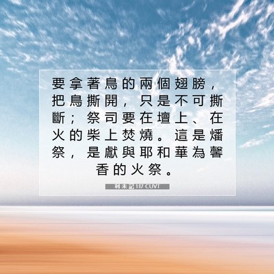 Picture 07 - 利 未 記 1:17 CUVT - 要 拿 著 鳥 的 兩 個 翅 膀 ， 把 鳥 - Bible Verse Picture