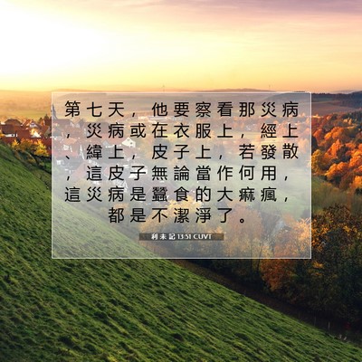 Picture 07 - 利 未 記 13:51 CUVT - 第 七 天 ， 他 要 察 看 那 災 病 ， - Bible Verse Picture