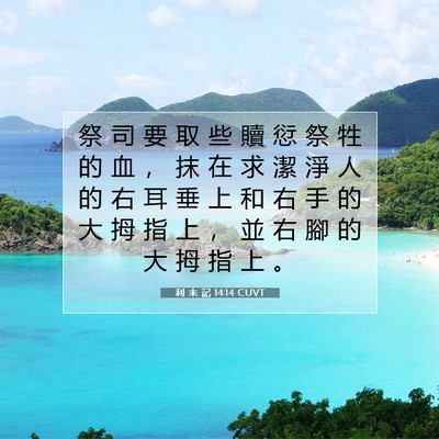 Picture 07 - 利 未 記 14:14 CUVT - 祭 司 要 取 些 贖 愆 祭 牲 的 血 ， - Bible Verse Picture
