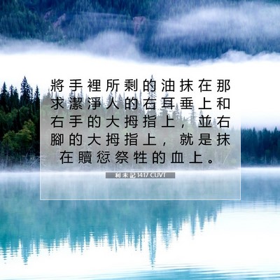 Picture 07 - 利 未 記 14:17 CUVT - 將 手 裡 所 剩 的 油 抹 在 那 求 潔 - Bible Verse Picture