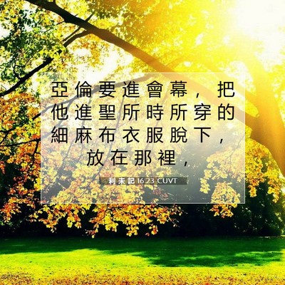 Picture 07 - 利 未 記 16:23 CUVT - 亞 倫 要 進 會 幕 ， 把 他 進 聖 所 - Bible Verse Picture