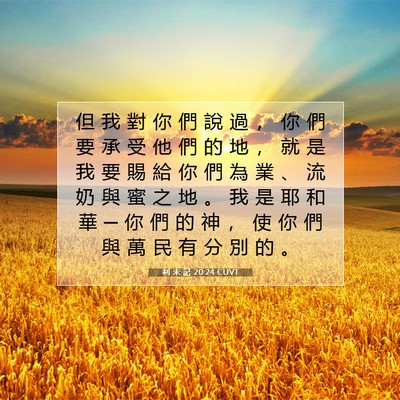 Picture 07 - 利 未 記 20:24 CUVT - 但 我 對 你 們 說 過 ， 你 們 要 承 - Bible Verse Picture
