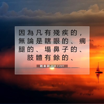 Picture 07 - 利 未 記 21:18 CUVT - 因 為 凡 有 殘 疾 的 ， 無 論 是 瞎 - Bible Verse Picture