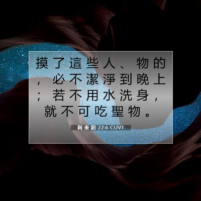 Picture 07 - 利 未 記 22:6 CUVT - 摸 了 這 些 人 、 物 的 ， 必 不 潔 - Bible Verse Picture