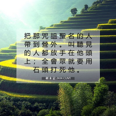 Picture 07 - 利 未 記 24:14 CUVT - 把 那 咒 詛 聖 名 的 人 帶 到 營 外 - Bible Verse Picture