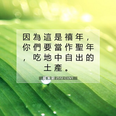 Picture 07 - 利 未 記 25:12 CUVT - 因 為 這 是 禧 年 ， 你 們 要 當 作 - Bible Verse Picture