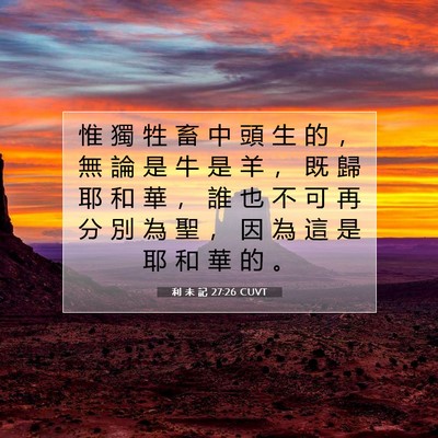 Picture 07 - 利 未 記 27:26 CUVT - 惟 獨 牲 畜 中 頭 生 的 ， 無 論 是 - Bible Verse Picture