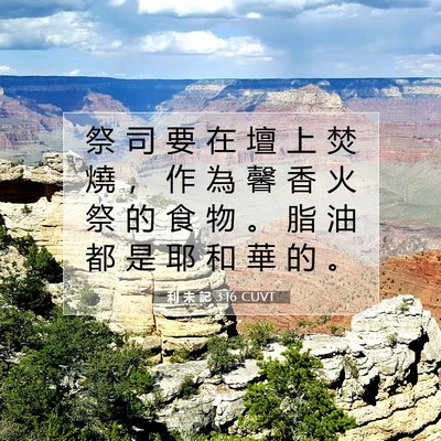 Picture 07 - 利 未 記 3:16 CUVT - 祭 司 要 在 壇 上 焚 燒 ， 作 為 馨 - Bible Verse Picture