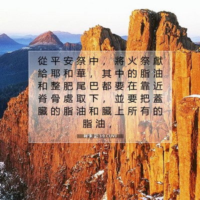 Picture 07 - 利 未 記 3:9 CUVT - 從 平 安 祭 中 ， 將 火 祭 獻 給 耶 - Bible Verse Picture