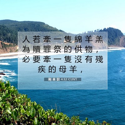 Picture 07 - 利 未 記 4:32 CUVT - 人 若 牽 一 隻 綿 羊 羔 為 贖 罪 祭 - Bible Verse Picture